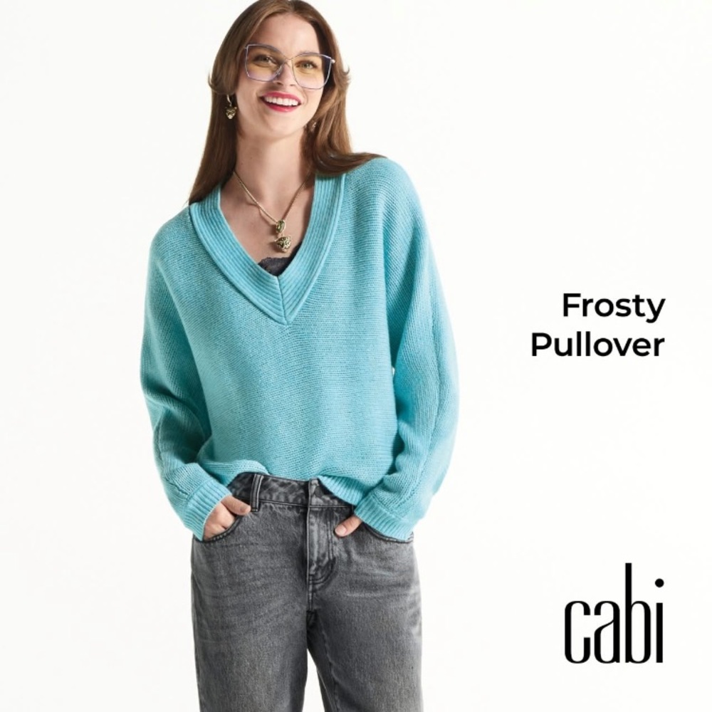 CAbi Frosty Blue Pullover V-Neck Knit Sweater - M